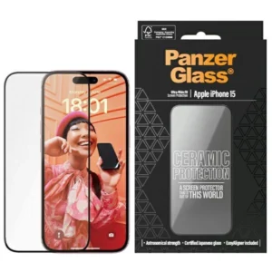 PanzerGlass Ceramic Protection ceramic glass for iPhone 15 with positionereng