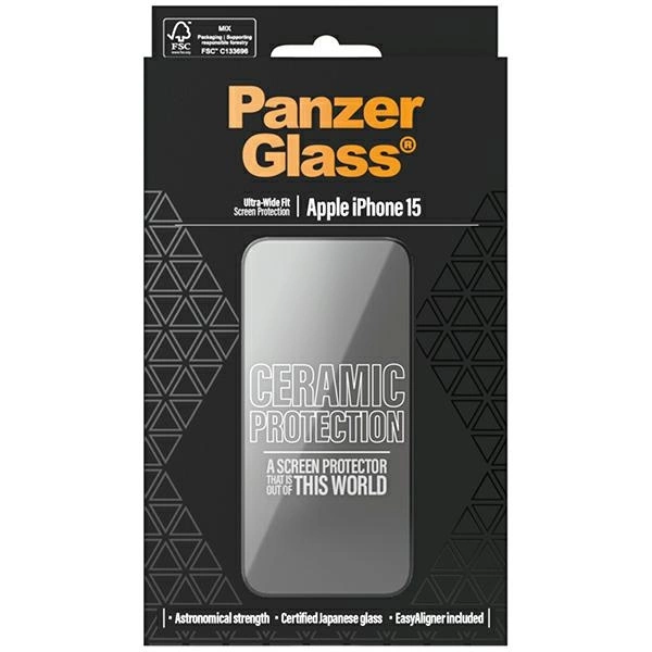 PanzerGlass Ceramic Protection ceramic glass for iPhone 15 with positionereng