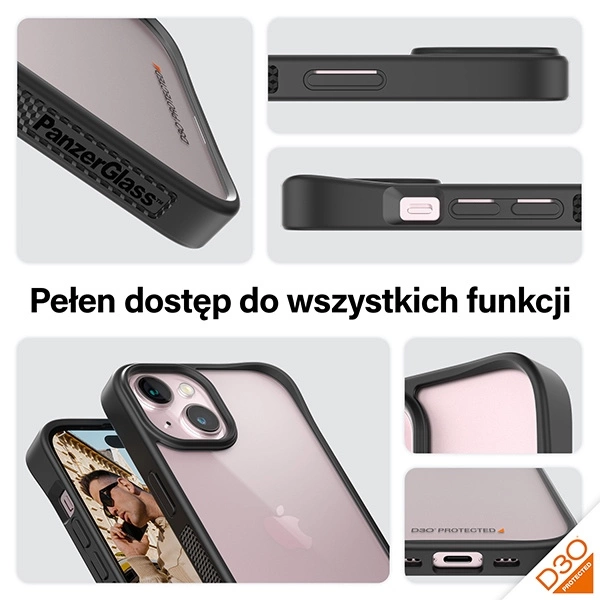 Military Grade Certified PanzerGlass ClearCase iPhone 15 Case - Transparent & Blackeng