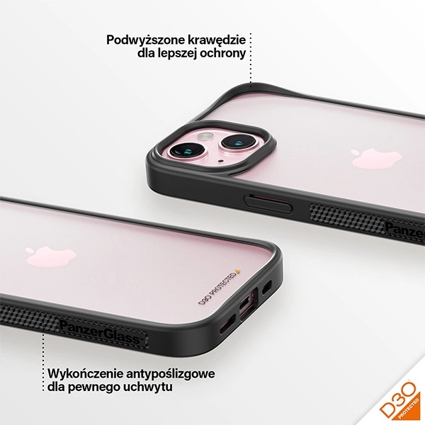 Military Grade Certified PanzerGlass ClearCase iPhone 15 Case - Transparent & Blackeng