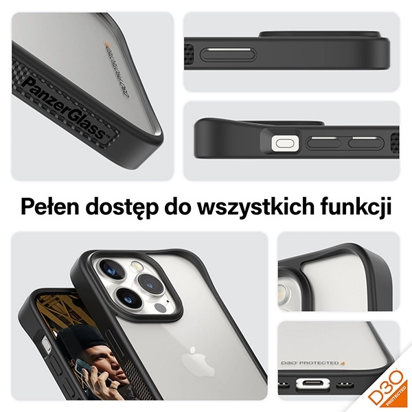 Military Grade Certified PanzerGlass ClearCase iPhone 15 Pro Case - Transparent & Blackeng