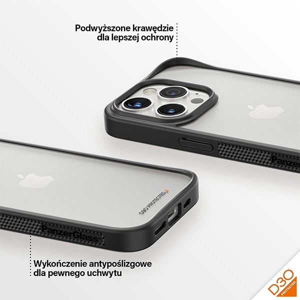 Military Grade Certified PanzerGlass ClearCase iPhone 15 Pro Case - Transparent & Blackeng
