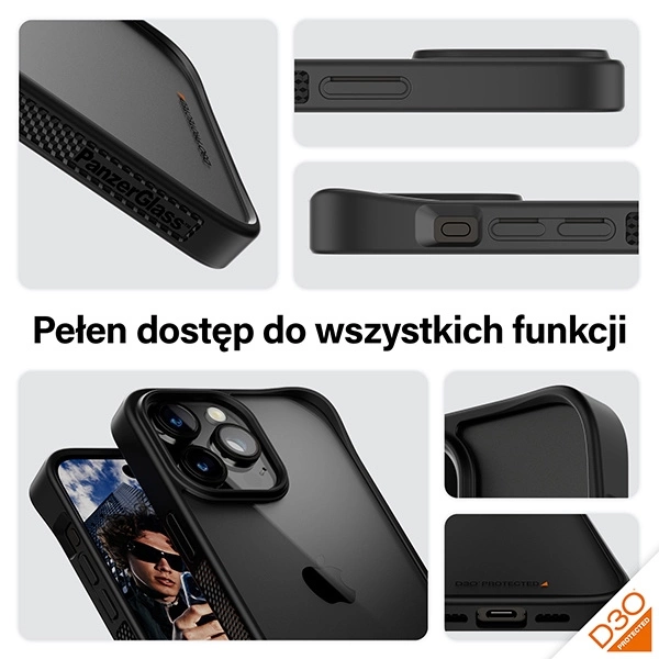 PanzerGlass ClearCase Case for iPhone 15 Pro Max with Military Grade Certification - Transparent and Blackeng