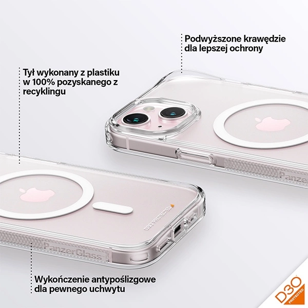PanzerGlass HardCase with MagSafe with D3O and Military Grade Certification for iPhone 15/14/13 - Transparenteng