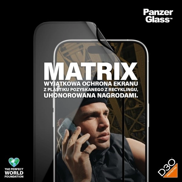 PanzerGlass Matrix Ultra-Wide-Fit hybrid glass for iPhone 15 Pro with positionereng