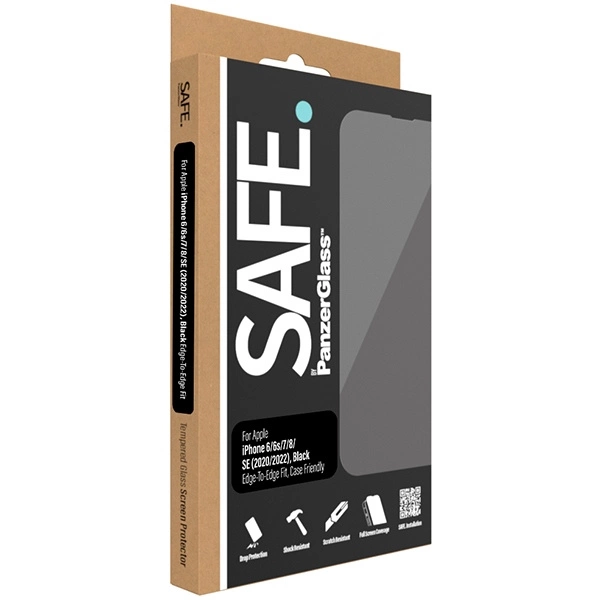 SAFE by PanzerGlass Edge-to-Edge tempered glass for iPhone SE 2020 / SE 2022 / 8 / 7 / 6 / 6s - with black frameeng