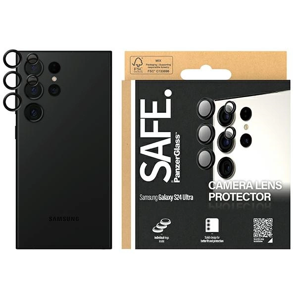 SAFE by PanzerGlass camera cover for Samsung Galaxy S24 Ultra - with black frameeng