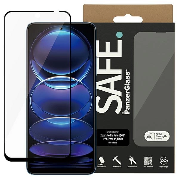 SAFE by PanzerGlass Ultra-Wide Fit Tempered Glass on Xiaomi Redmi Note 12 5G / 12 4G / Poco X5 - with Black Frameeng