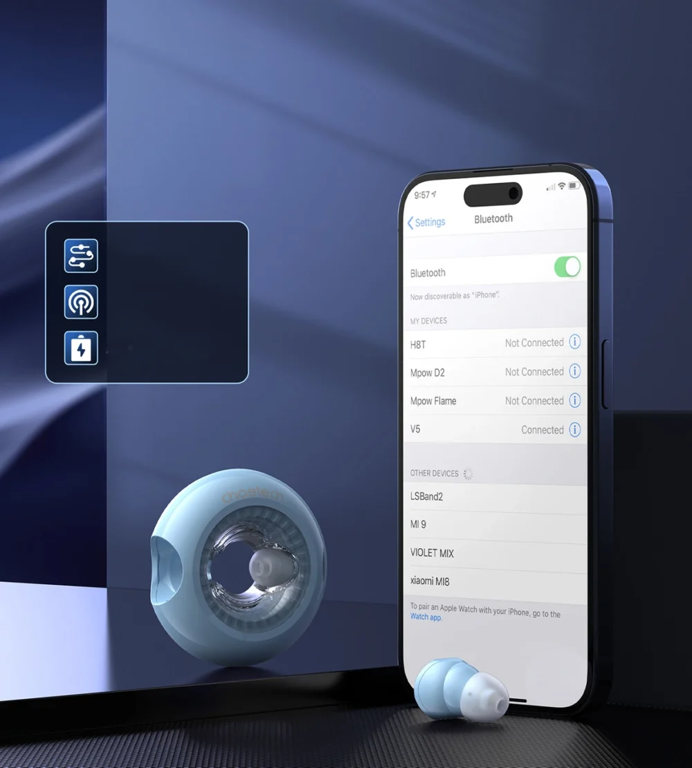 Choetech BH-T22 LightAura VocalSound wireless TWS Bluetooth 5.3 headphones - blueeng