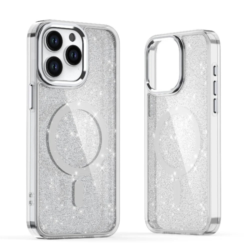 Glitter Case MagSafe for iPhone 16 Plus - white with glittereng