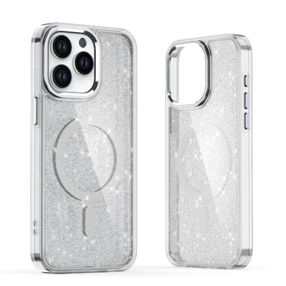 Glitter Case MagSafe for iPhone 16 Pro - white with glittereng