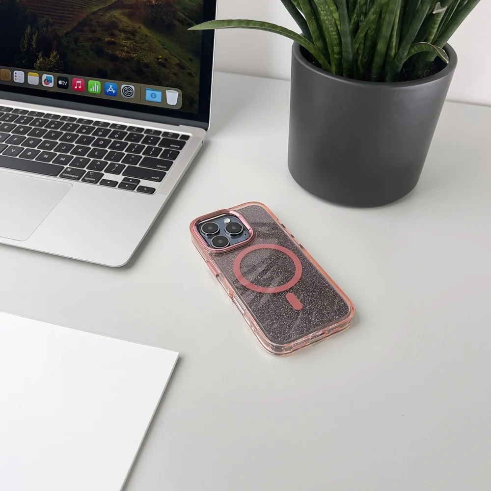 Glitter Case MagSafe for iPhone 16 Plus - pink with glittereng