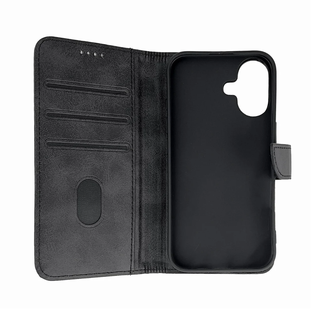 Leather Book Case for iPhone 16 - blackeng