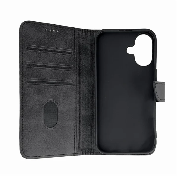 Leather Book Case for iPhone 16 - blackeng