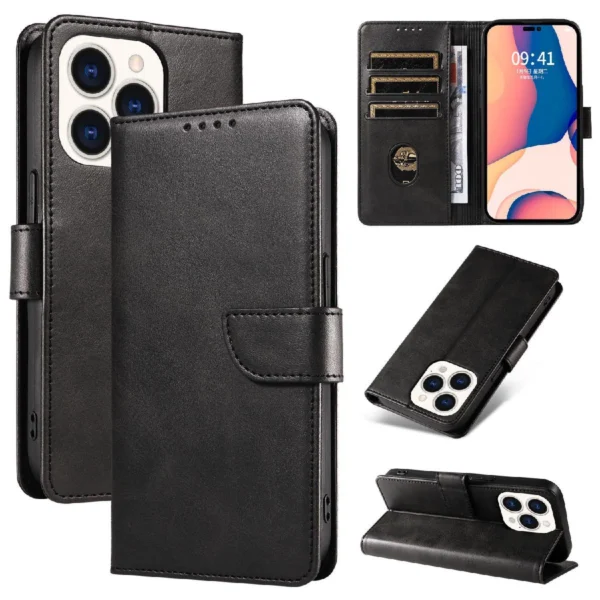 Leather Book Case for iPhone 16 Pro Max - blackeng