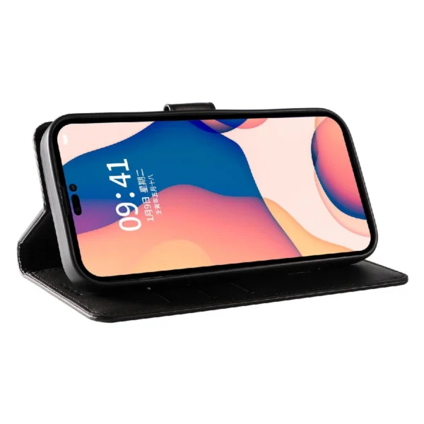 Leather Book Case for iPhone 16 Pro Max - blackeng
