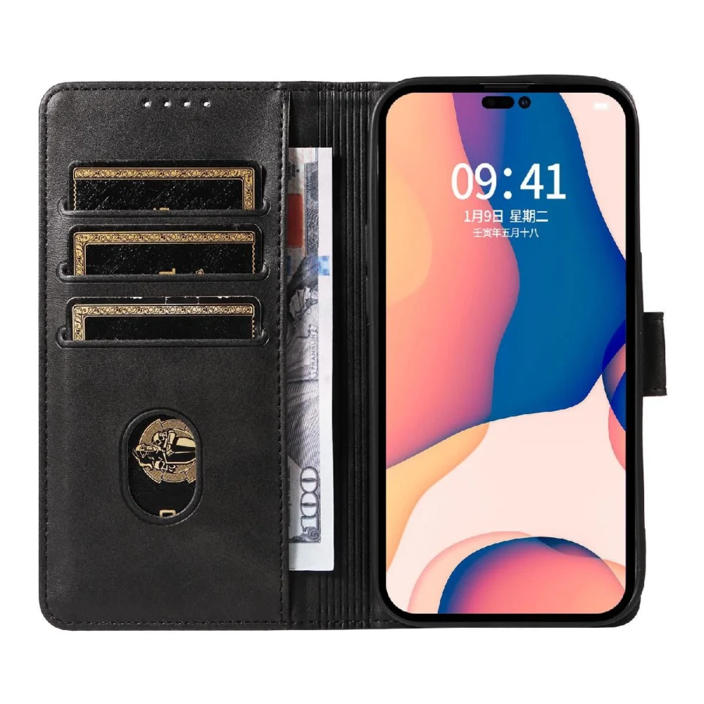 Leather Book Case for iPhone 16 Pro Max - blackeng