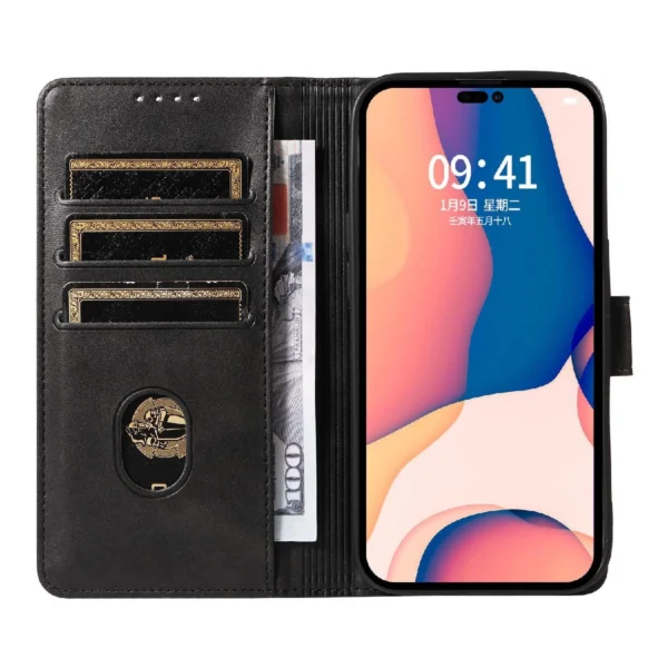 Leather Book Case for iPhone 16 Pro Max - blackeng