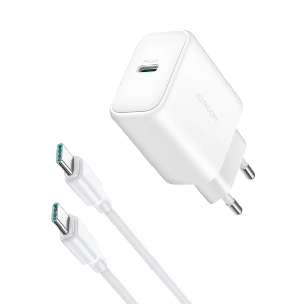Joyroom JR-TCF24 USB-C PD 30W QC SFC network charger - white + 1m USB-C cableeng