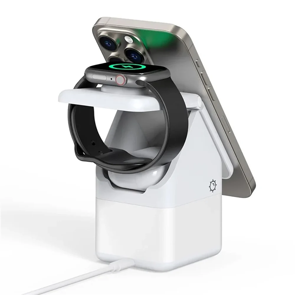 Duzzona W20 15W 4in1 inductive charger for iPhone / AirPods / Apple Watch with night lamp - whiteeng