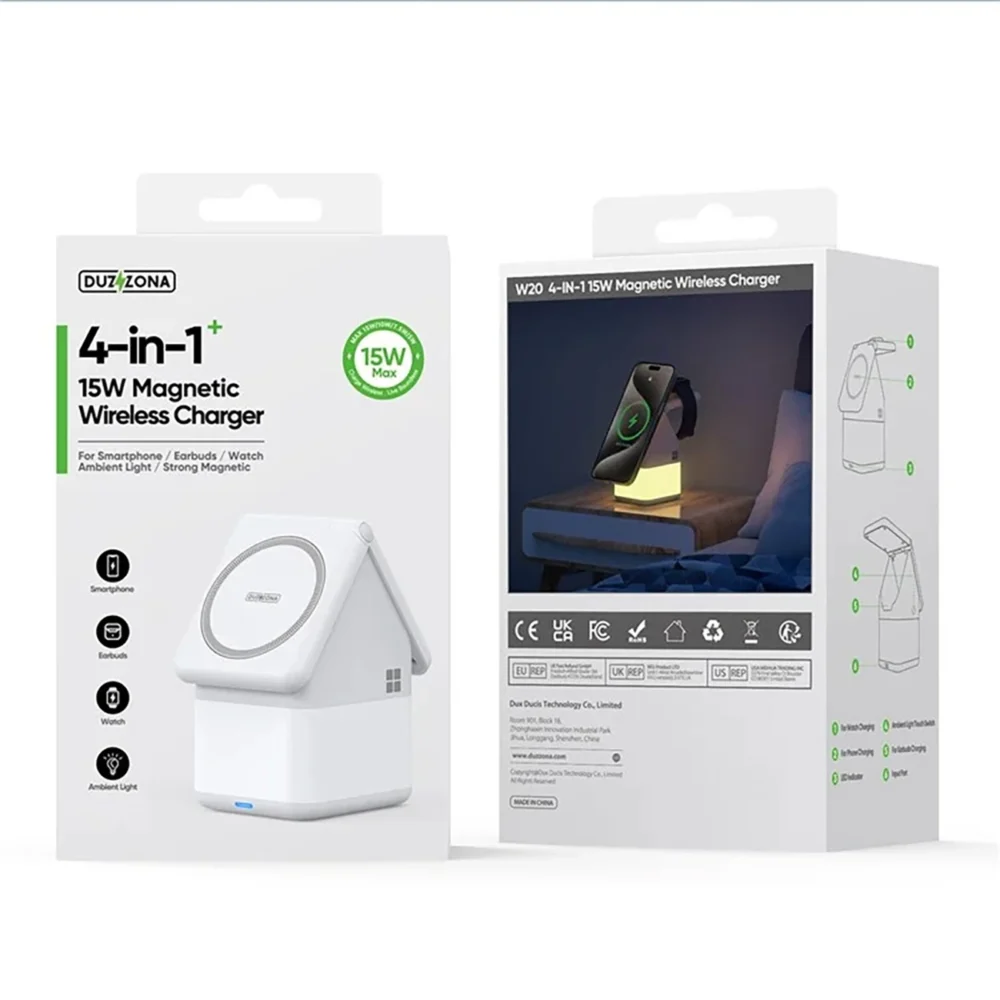 Duzzona W20 15W 4in1 inductive charger for iPhone / AirPods / Apple Watch with night lamp - whiteeng