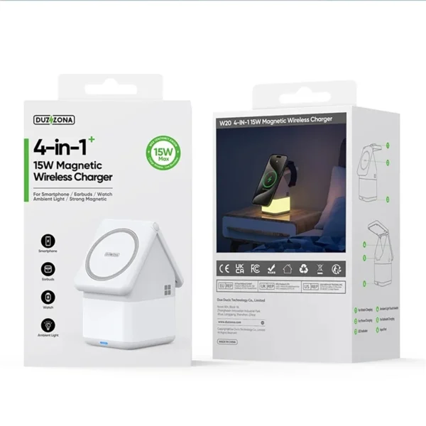 Duzzona W20 15W 4in1 inductive charger for iPhone / AirPods / Apple Watch with night lamp - whiteeng