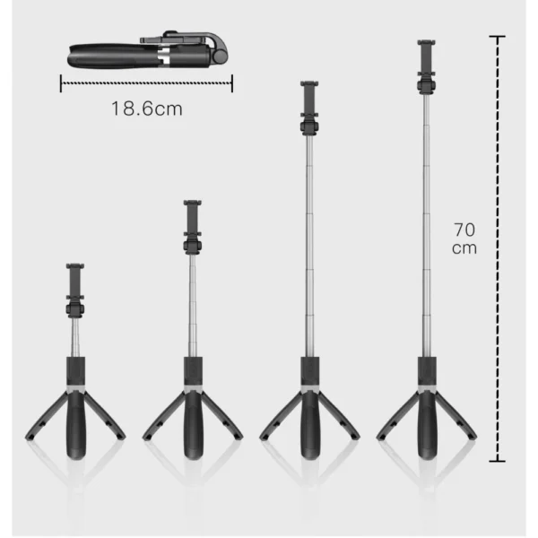 Tech-Protect L01S Bluetooth Selfie Stick with Tripod up to 70cm - Blackeng