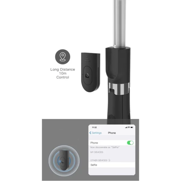 Tech-Protect L01S Bluetooth Selfie Stick with Tripod up to 70cm - Blackeng