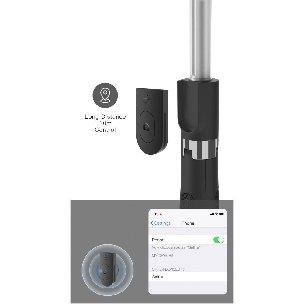 Tech-Protect L01S Bluetooth Selfie Stick with Tripod up to 70cm - Blackeng
