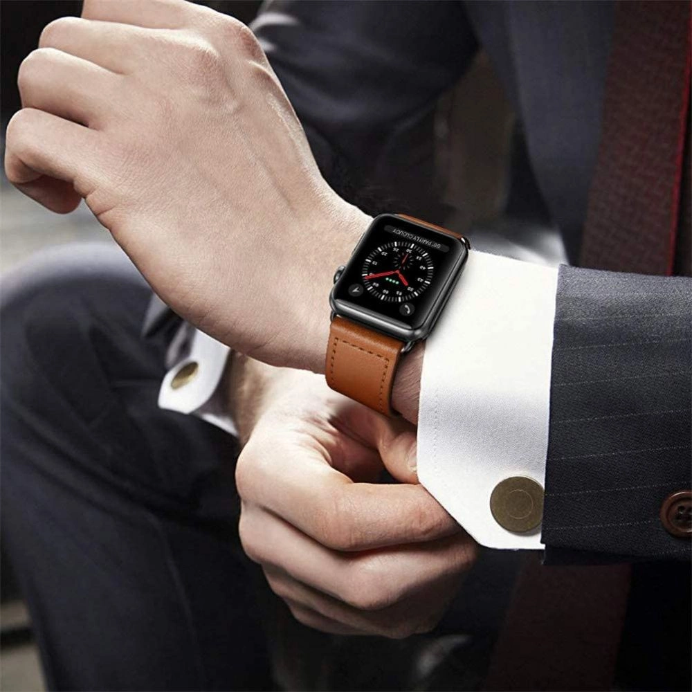 Tech-Protect LeatherFit Strap for Apple Watch 4 / 5 / 6 / 7 / 8 / 9 / SE / Ultra 1 / 2 (42/44/45/49 mm) - Browneng