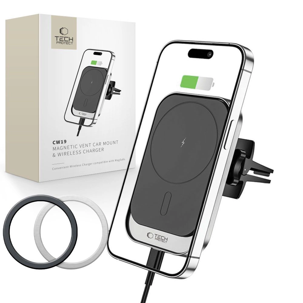 Tech-Protect CW19 MagSafe magnetic car holder with 15W inductive charger for air vent - blackeng