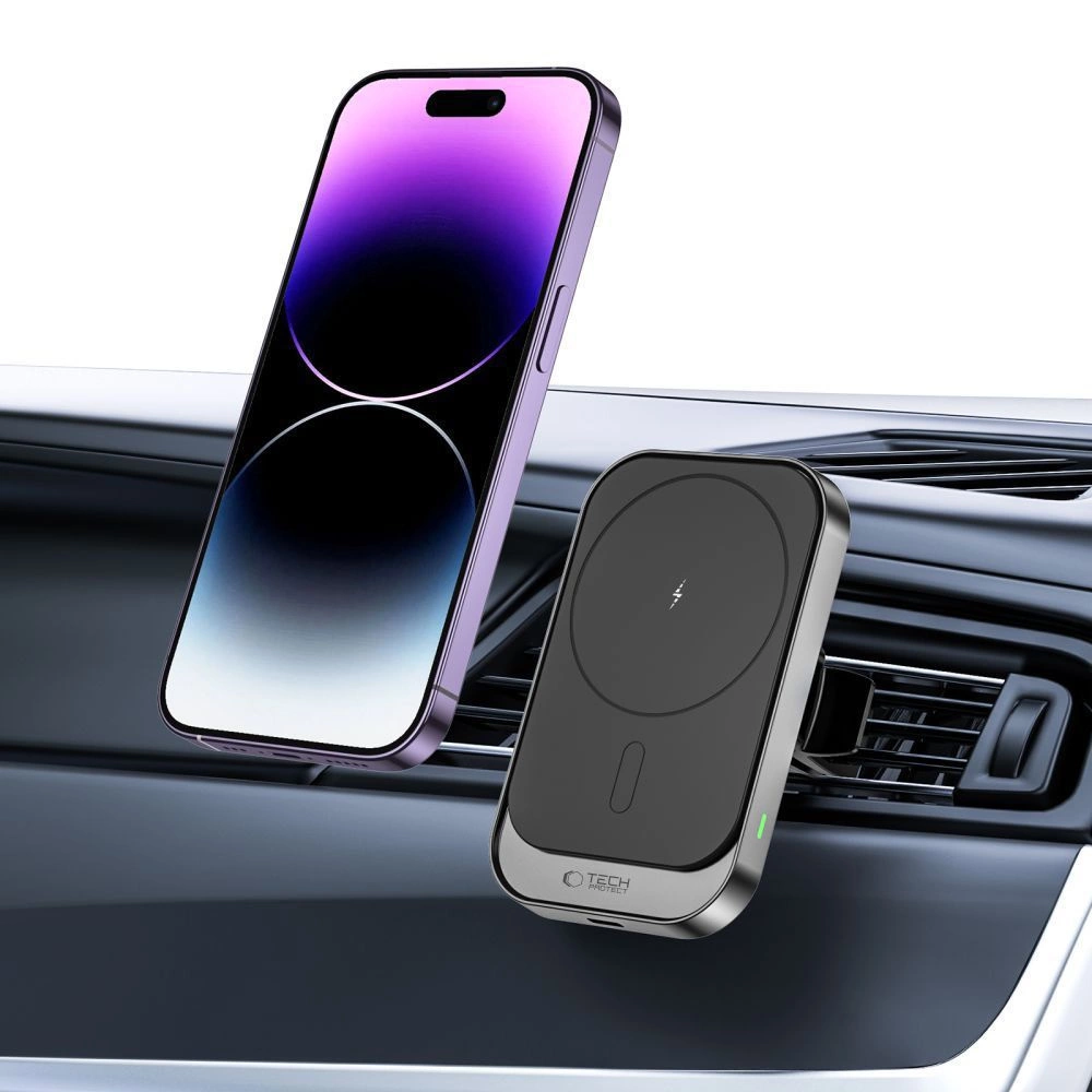 Tech-Protect CW19 MagSafe magnetic car holder with 15W inductive charger for air vent - blackeng