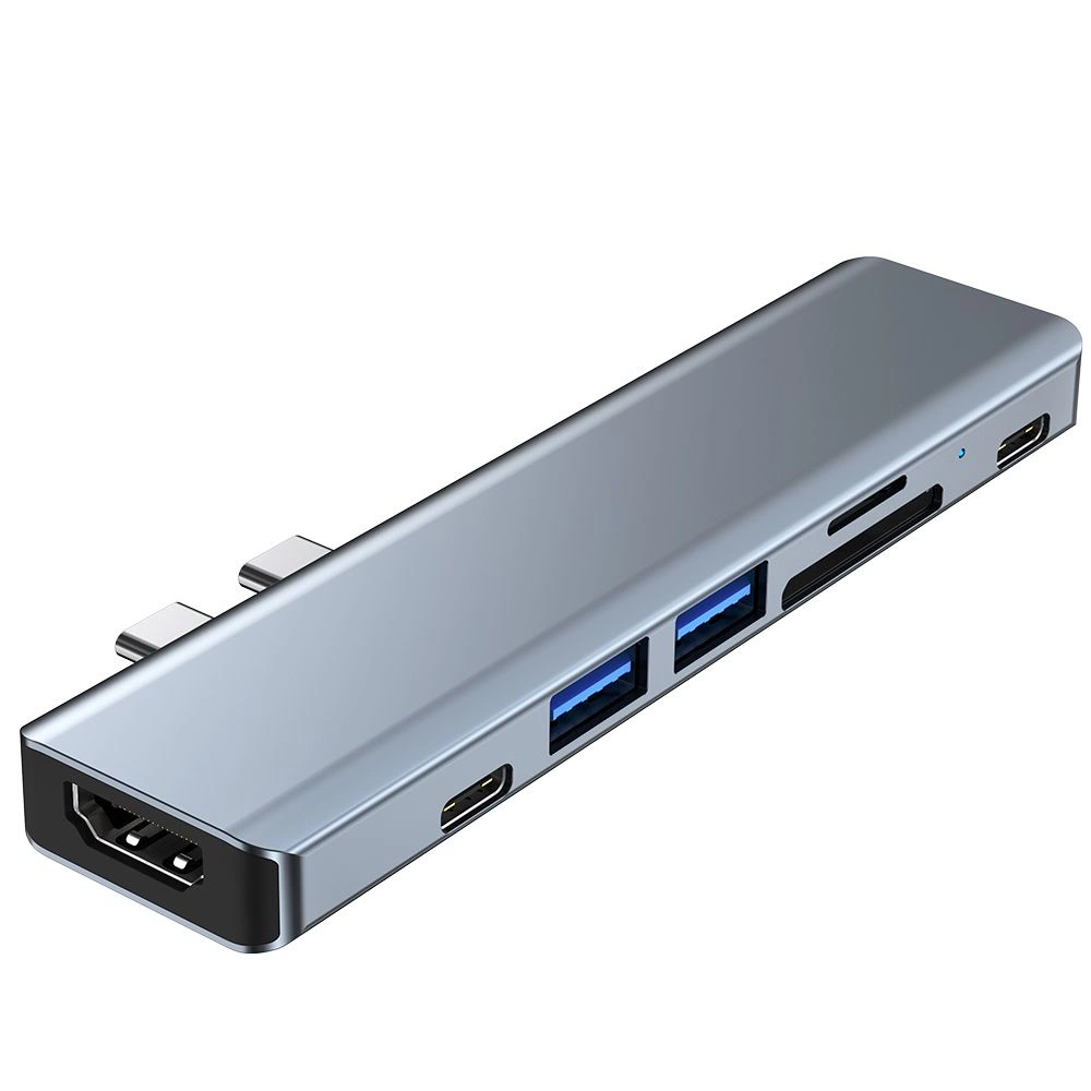 HUB Tech-Protect V5 7in1 2x USB-C - USB-A 3.0 / USB-A 2.0 / 2x USB-C / HDMI / micro SD / TF / SD card reader - grayeng