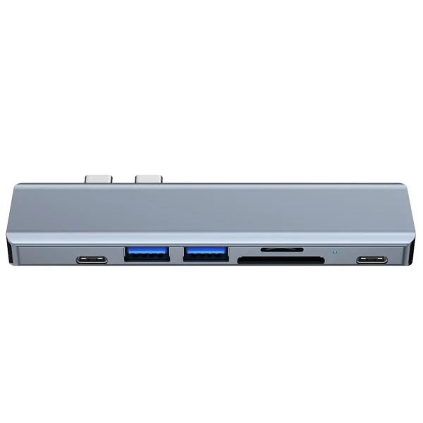 HUB Tech-Protect V5 7in1 2x USB-C - USB-A 3.0 / USB-A 2.0 / 2x USB-C / HDMI / micro SD / TF / SD card reader - grayeng