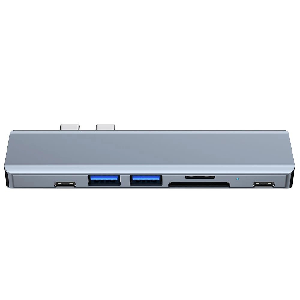 HUB Tech-Protect V5 7in1 2x USB-C - USB-A 3.0 / USB-A 2.0 / 2x USB-C / HDMI / micro SD / TF / SD card reader - grayeng