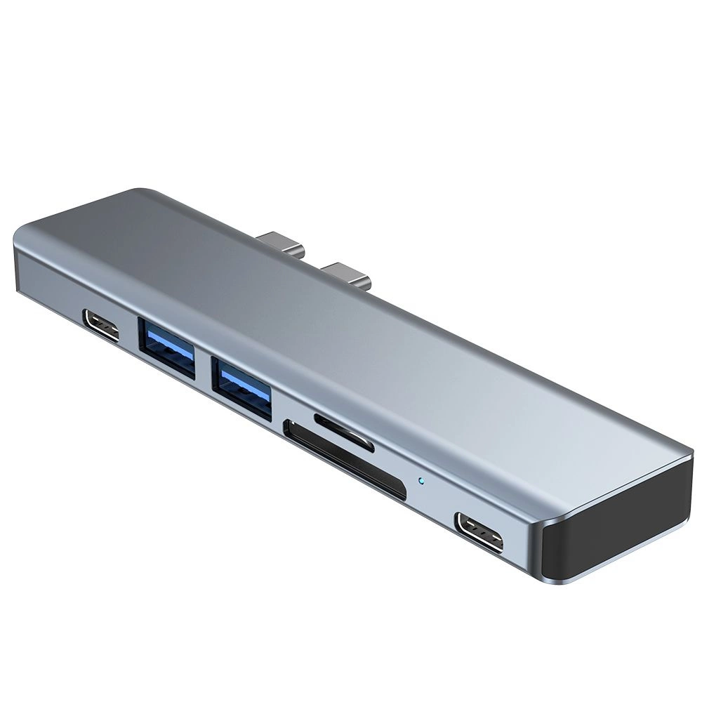 HUB Tech-Protect V5 7in1 2x USB-C - USB-A 3.0 / USB-A 2.0 / 2x USB-C / HDMI / micro SD / TF / SD card reader - grayeng