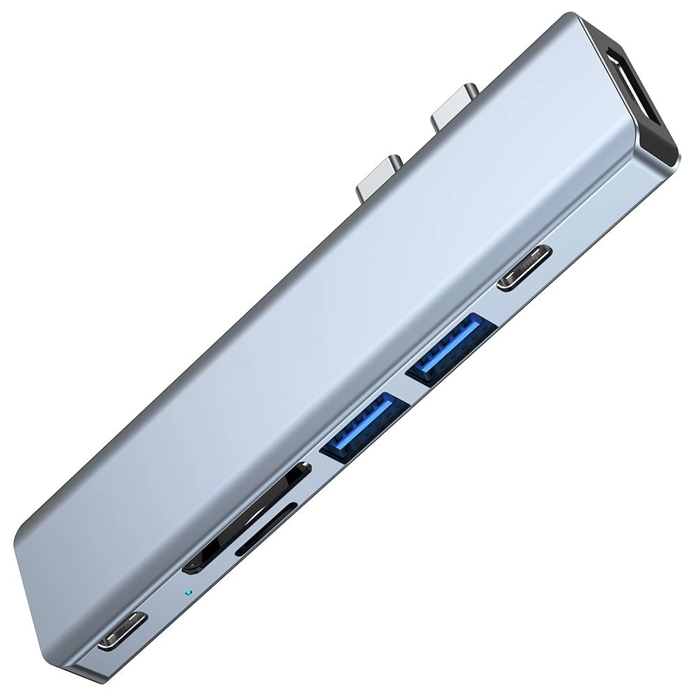 HUB Tech-Protect V5 7in1 2x USB-C - USB-A 3.0 / USB-A 2.0 / 2x USB-C / HDMI / micro SD / TF / SD card reader - grayeng