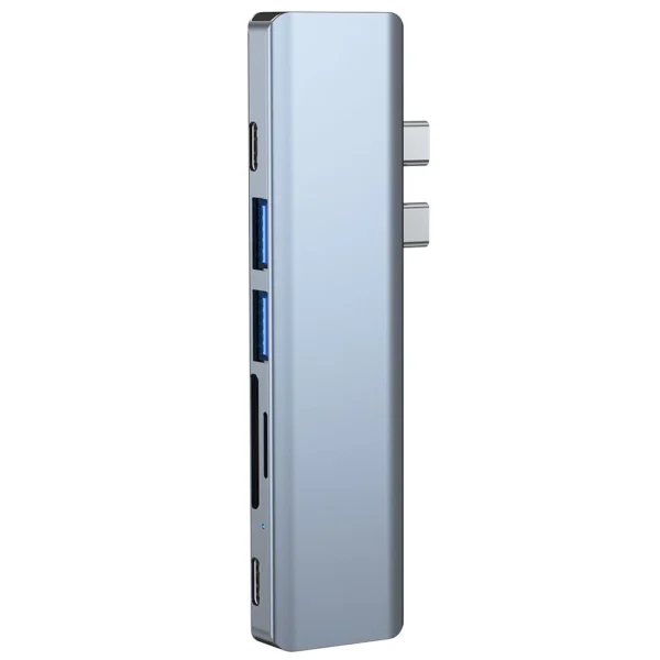 HUB Tech-Protect V5 7in1 2x USB-C - USB-A 3.0 / USB-A 2.0 / 2x USB-C / HDMI / micro SD / TF / SD card reader - grayeng