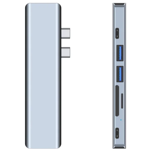 HUB Tech-Protect V5 7in1 2x USB-C - USB-A 3.0 / USB-A 2.0 / 2x USB-C / HDMI / micro SD / TF / SD card reader - grayeng