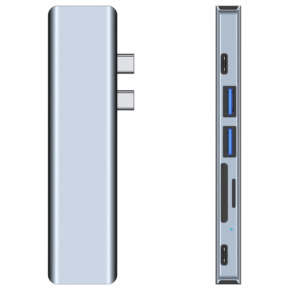HUB Tech-Protect V5 7in1 2x USB-C - USB-A 3.0 / USB-A 2.0 / 2x USB-C / HDMI / micro SD / TF / SD card reader - grayeng