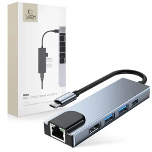 HUB Tech-Protect V3 5in1 USB-C - USB-A 3.0 / USB-A 2.0 / USB-C / HDMI / RJ45 - grayeng