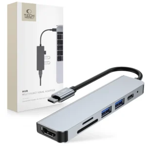 HUB Tech-Protect V4 6in1 USB-C - USB-A 3.0 / USB-A 2.0 / USB-C / HDMI / micro SD / TF / SD card reader - grayeng