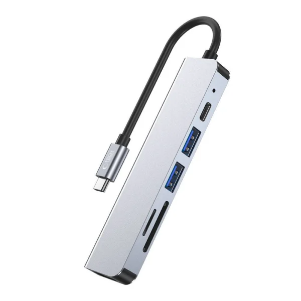 HUB Tech-Protect V4 6in1 USB-C - USB-A 3.0 / USB-A 2.0 / USB-C / HDMI / micro SD / TF / SD card reader - grayeng