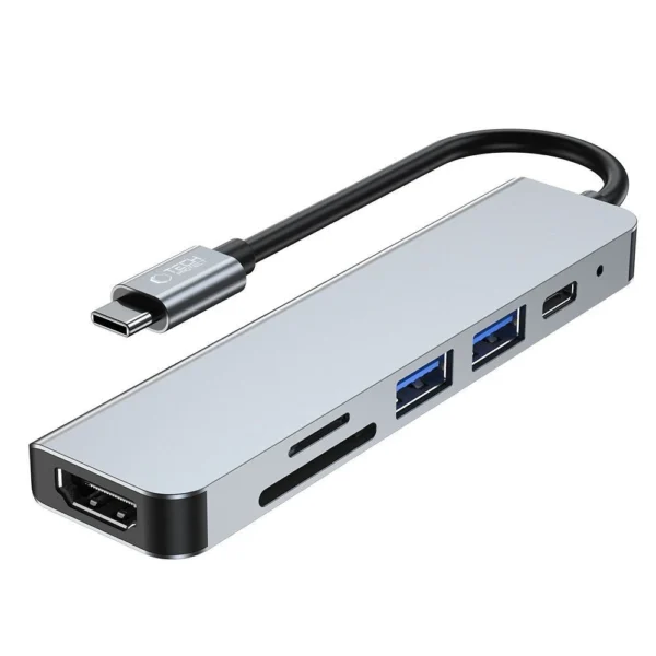 HUB Tech-Protect V4 6in1 USB-C - USB-A 3.0 / USB-A 2.0 / USB-C / HDMI / micro SD / TF / SD card reader - grayeng