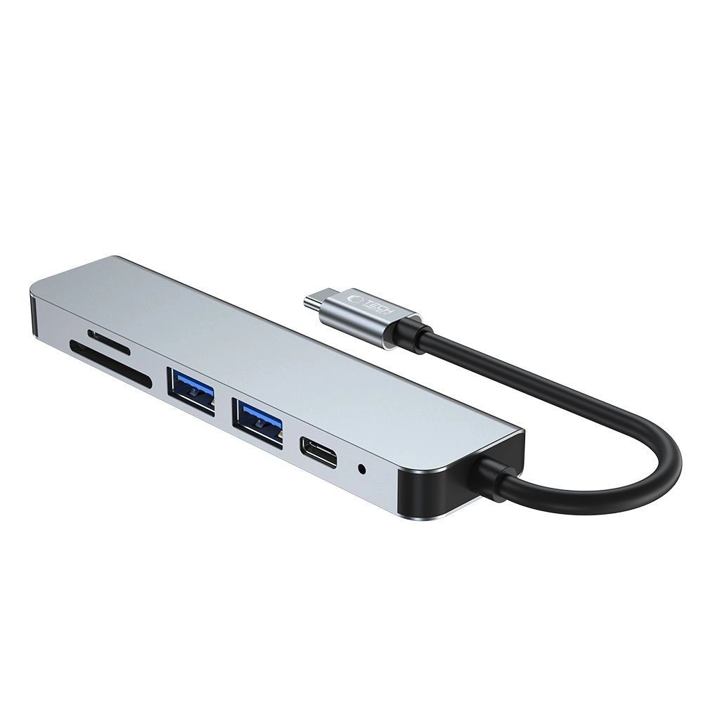 HUB Tech-Protect V4 6in1 USB-C - USB-A 3.0 / USB-A 2.0 / USB-C / HDMI / micro SD / TF / SD card reader - grayeng