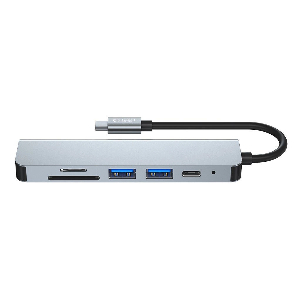 HUB Tech-Protect V4 6in1 USB-C - USB-A 3.0 / USB-A 2.0 / USB-C / HDMI / micro SD / TF / SD card reader - grayeng