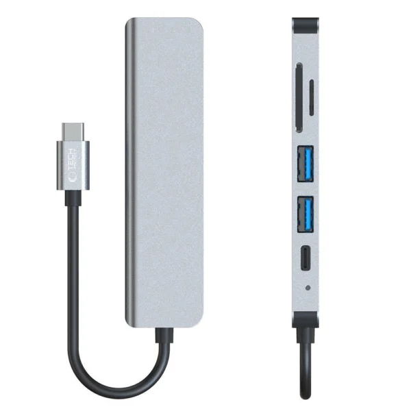 HUB Tech-Protect V4 6in1 USB-C - USB-A 3.0 / USB-A 2.0 / USB-C / HDMI / micro SD / TF / SD card reader - grayeng