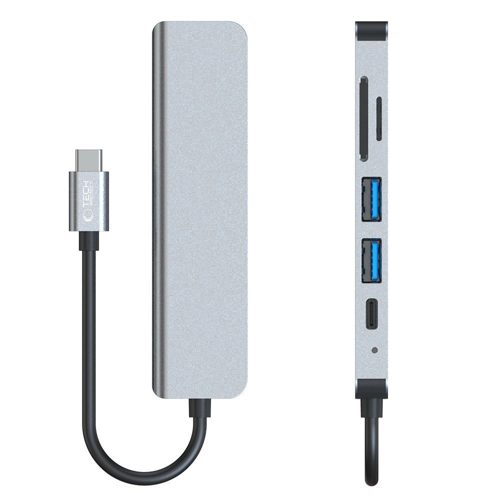 HUB Tech-Protect V4 6in1 USB-C - USB-A 3.0 / USB-A 2.0 / USB-C / HDMI / micro SD / TF / SD card reader - grayeng