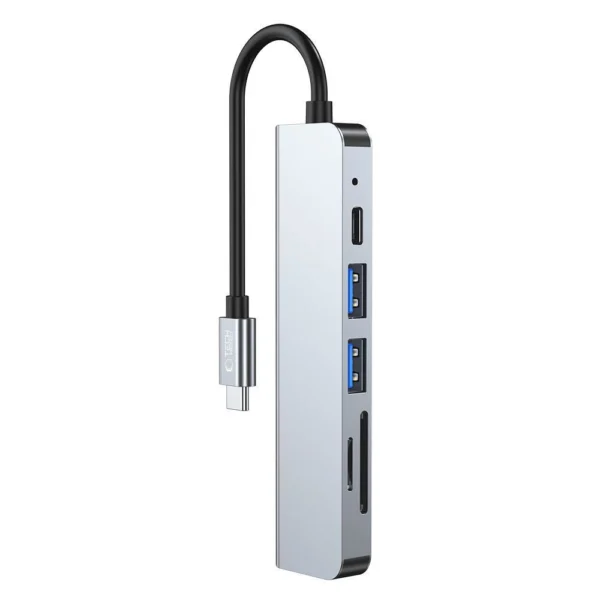 HUB Tech-Protect V4 6in1 USB-C - USB-A 3.0 / USB-A 2.0 / USB-C / HDMI / micro SD / TF / SD card reader - grayeng