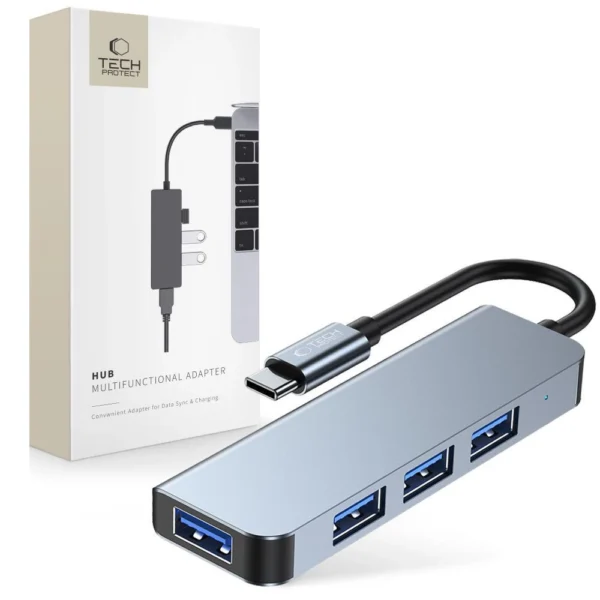 HUB Tech-Protect V1 4in1 USB-C - 3x USB-A 2.0 / USB-A 3.0 - grayeng